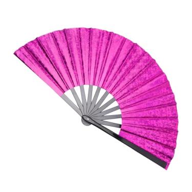 Imagem de Diulinep Ventilador de mão dobrável para festa a laser rosa e roxo de 33 cm, botas no chão, dança, festival de música, festa de clube, apresentação de casamento, decoração, carnaval, discoteca, roupas