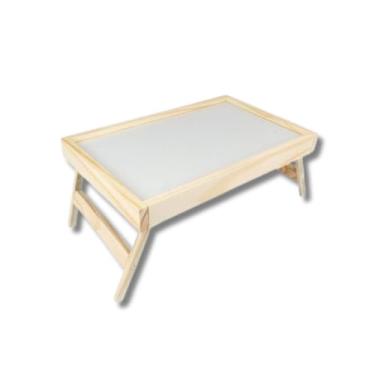 Imagem de Bandeja Dobrável de Madeira Clara para Cama e Sofá – Mesa Portátil Multiuso para Café da Manhã, Notebook e Refeições