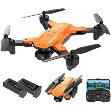Imagem de Drone Com Câmera Para Crianças, Mini Drones FPV HD 8K Para Adultos Iniciantes, Quad Air Hobby RC Quadcopters E Multirotores, Brinquedos, 2 Baterias, 60 Minutos De Tempo De Voo,Laranja,YUYANAIAI