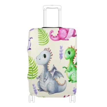Imagem de Joisal Lindos desenhos animados dragões bege capas de bagagem para mala protetor elástico colorido acessórios de bagagem de viagem, P, serve para capa de 45-50 cm, Dragões de desenho fofo bege, S 18