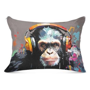 Imagem de Capa de almofada engraçada de flanela com pintura de gorila com zíper King Queen Capas de travesseiro padrão para cama grande, tamanho padrão, 51 x 66 cm