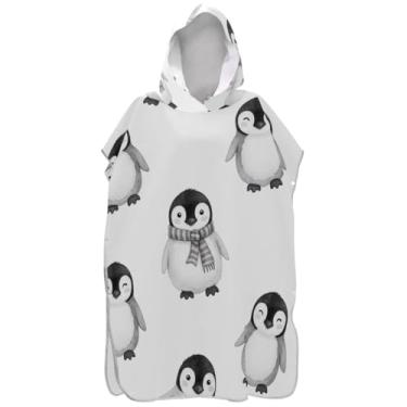 Imagem de Joisal Roupão reutilizável para troca de poncho de surfe para toalha de banho com capuz de praia fofo pinguim cinza masculino feminino poncho com capuz