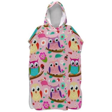 Imagem de Joisal Poncho de surf absorvente para adultos trocador de roupa de praia com capuz toalha floral bonito coruja rosa masculino poncho com capuz