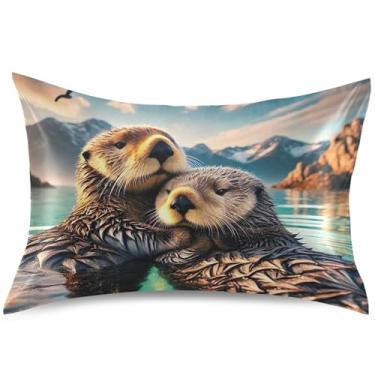 Imagem de Capas de almofada de cetim fofas de animais lontras marinhas capas de almofada refrescantes animais fofos padrão rei queen capas de travesseiro para quarto estética, tamanho Queen, 76,2 cm x 50,8 cm