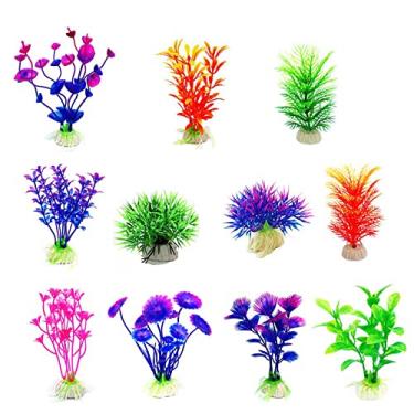 Imagem de Plantas Aquáticas Artificiais 11 Peças Pequenas de Aquário Decorações para Tanque Peixes Decoração Bonita Residencial e Comercial Hidropônicas Plásticas Simulação Lugar Se Esconder Bases Pesadas Sem I