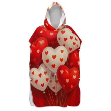 Imagem de Poncho de surfe leve trocador de roupão adulto toalha de banho com capuz vermelho branco balões de coração ponchos de praia para homens