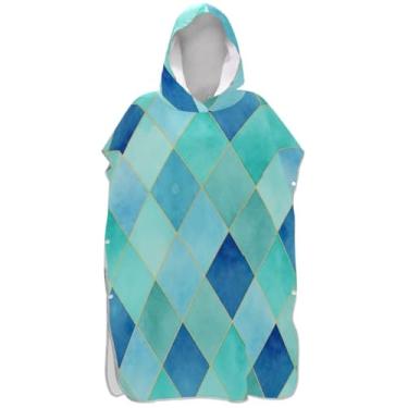 Imagem de Joisal Roupão vestível para adultos poncho de surfe com capuz toalha de banho bonito aquarela azulejos azul turquesa unissex adulto poncho com capuz