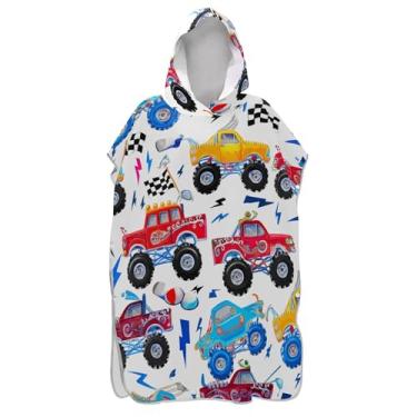 Imagem de TSENQUE Poncho de surfe para adultos trocador de roupa de praia com capuz toalha de banho vestível ponchos adultos para mulheres caminhões coloridos carro desenho animado