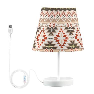 Imagem de Lâmpada de mesa com padrão tribal vermelho marrom regulável, lâmpada de LED com abajur, luminária de suporte noturno