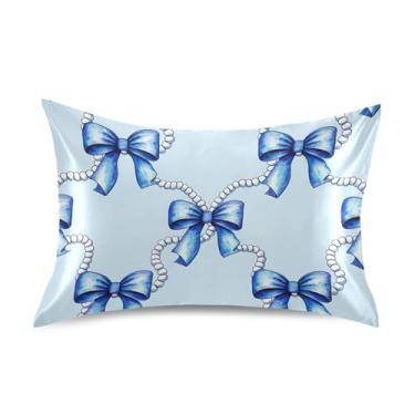 Imagem de Fronhas para cabelo lindos laços pérola azul claro cetim resfriamento padrão Queen King fronhas impressão arte cama fronha capa queen size 76.2 cm x 50.8 cm