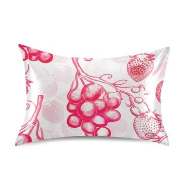 Imagem de Fronhas de cetim com estampa rosa de uvas morangos estampa refrescante capa de almofada estética personalizada rei queen padrão tamanho padrão 66 cm x 50 cm