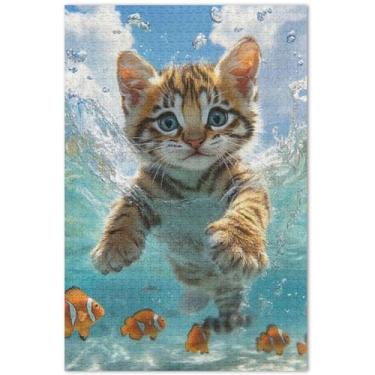 Imagem de Quebra-cabeças de pintura de gato gatinho fofo 1000 peças para adultos pintura de belas artes quebra-cabeças duros para adultos presentes de elefante branco engraçado, 75 x 40 cm