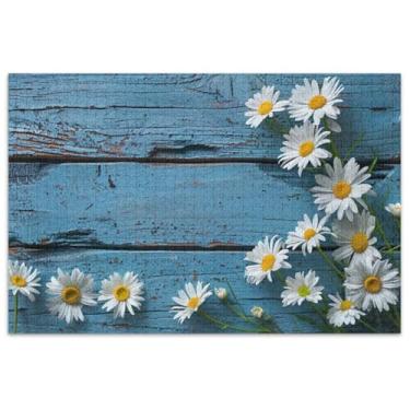 Imagem de Margaridas Azul Madeira Adulto Puzzles 1000 Peças Cenário Floral Difícil Quebra-cabeça Família Amantes Presentes