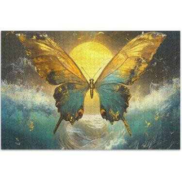 Imagem de Quebra-cabeça floral borboleta oceano mar adulto 1000 peças arte impressão animal presentes masculinos exclusivos elefantes brancos, 75 x 40 centímetros