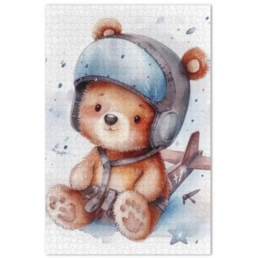 Imagem de Quebra-cabeças para adultos com desenho animado fofo de piloto de urso 1000 peças, presentes para amantes de família, quebra-cabeças divertidos, arte de brinquedo, pintura