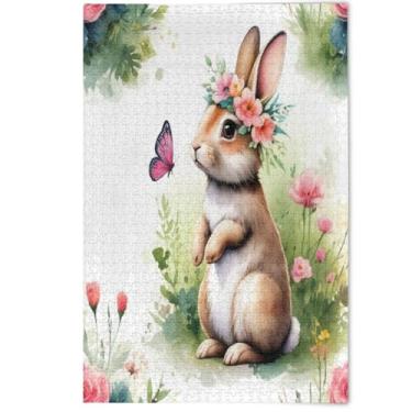 Imagem de Quebra-cabeça de coelho fofo aquarela adulto vívido 500 peças paisagem arte animal criativo colorido quebra-cabeça jogo de tecnologia presentes, 500 peças, 52 cm x 37,8 cm