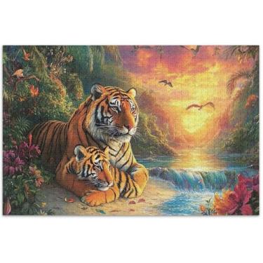 Imagem de Quebra-cabeça de pintura de tigres paisagem cênica 500 peças presentes adultos para jogo de elefante branco quebra-cabeças de cena de inverno personalizado pintura de belas artes, 50 x 37 centímetros