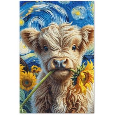 Imagem de Quebra-cabeças adultos Starry Highland Gado Girassol 1000 peças Família Enigma Amantes Presentes Difíceis Quebra-cabeças Arte Decoração Pintura, 75 x 40 centímetros