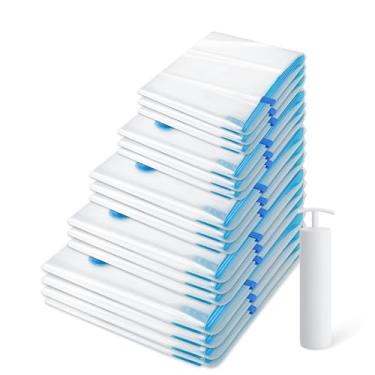 Imagem de Pacote com 20 sacos de armazenamento a vácuo, sacos economizadores de espaço (4 Jumbo/4 grandes/4 médios/4 pequenos/4 rolos), compressão para edredons e cobertores, armazenamento de roupas selador