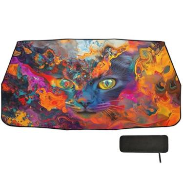 Imagem de Guarda-sol Fiery Cat Eyes guarda-chuva para-brisa bloqueio UV viseira solar carro 147 x 75 cm proteção solar interior automotivo