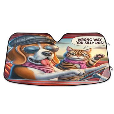 Imagem de Capa de para-brisa de cachorro dirigindo e gato para proteção solar UV para janela frontal de carro grande