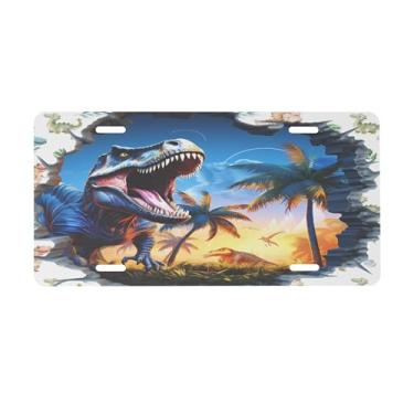 Imagem de Placa de carro de dinossauro legal de verão para a frente do carro placas de carro alumínio metal adequado para caminhão placa de porta de carro bar café acessórios automotivos para homens mulheres 15