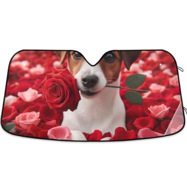 Imagem de Guarda-sol personalizado para carro Beagle Dog Rose para para-brisa bonito dobrável caminhão carro sombra frontal para-brisa automotivo S, 134,6 cm x 59,7 cm