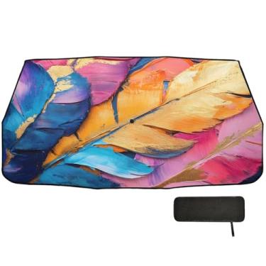 Imagem de Guarda-sol colorido de penas para para-brisas de carro proteção de isolamento térmico sombra de para-brisa para caminhões 147.3 cm x 75.4 cm