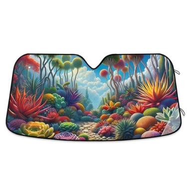 Imagem de Persiana de sol de suculentas coloridas personalizadas para para-brisas de carro, caminhão dobrável, sombra de carro para para-brisa frontal M, 139,7 cm x 70,1 cm