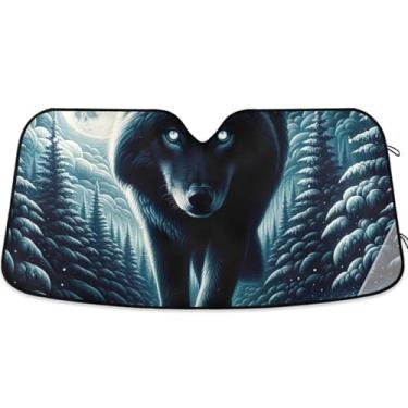 Imagem de Guarda-sol personalizado com estampa de lobo para para-brisa de carro, protetor solar universal dobrável fofo para para-brisa dianteiro de carro, impressões de animais P, 134,6 cm x 59,7 cm