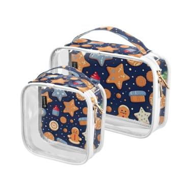 Imagem de GAIGEO Bolsa cosmética transparente Watercolorn Peaches com alça, bolsas transparentes para viagens, bolsa de maquiagem feminina, pacote com 2, Biscoito de Natal - 2, one size