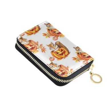 Imagem de Carteira feminina protetora de cartão de crédito com bloqueio de RFID, carteira de viagem de couro com zíper, abóboras fofas laranja