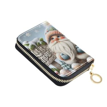 Imagem de GAIGEO Carteiras femininas de inverno fofas de gnomo neve pequenas e fofas porta-cartões com bloqueio de RFID com zíper decorativo e porta-cartões e dinheiro