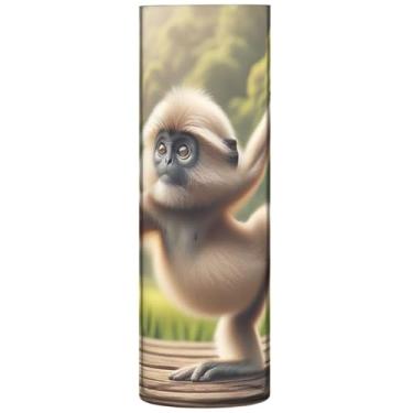 Imagem de Gibbon Monkey Yoga Animal Cilindro Vaso para Flores Decorativo Grandes Vasos de Outono Plástico Personalizado Decoração Estética Floral Exclusiva, 30 cm x 9,9 cm