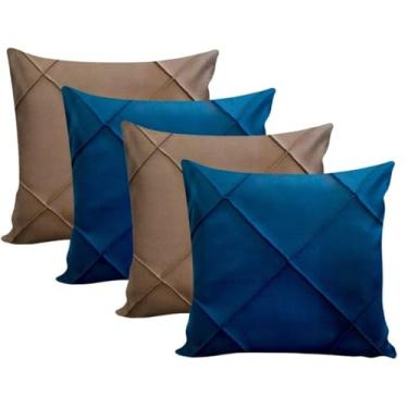 Imagem de Almofadas Cheias em Suede Drapeada 45x45cm Decorativas Sala Quarto Sofá(2 MARINHO + 2 AVELÃ)