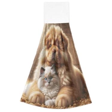 Imagem de Joisal Chow Chow Toalhas de mão para cachorro gatinho fofo gato com laços para pendurar no forno toalha de dedo toalha de cozinha ultra absorvente outono bonito conjunto de 2, 45 x 35 centímetros