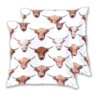 Imagem de Joitme Conjunto de 2 capas de almofada brancas Highland Cows Horns para decoração de casa, 50 x 50 cm, 2 peças