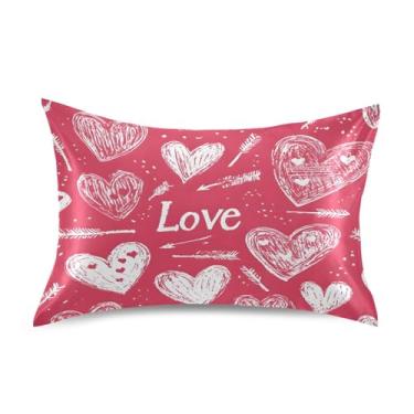 Imagem de Blueangle Fronha de cetim refrescante para cabelo e pele, fronha de coração para dia dos namorados, tamanho Queen 50,8 x 76,2 cm com fecho de envelope (123)