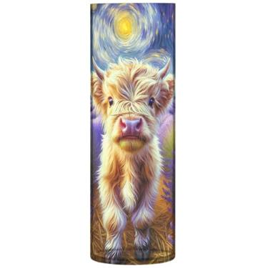 Imagem de Noite estrelada highland vaca lavanda vasos de flores cilíndricas para buquê vasos altos para flores, mesa de centro de mesa com estampa floral personalizada, 30 cm x 9,9 cm