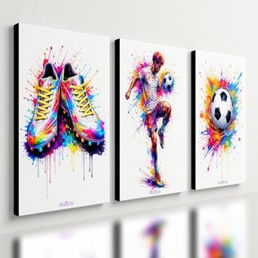 Imagem de Kit 3 Quadro Decorativo Futebol Jogador Bola Colorido Quarto Qualidade Premium (28x20cm)