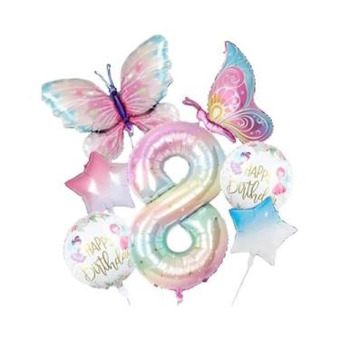 Imagem de Conjunto De Balões Borboleta Coloridos Em Gradiente 7pcs 40 Polegadas 