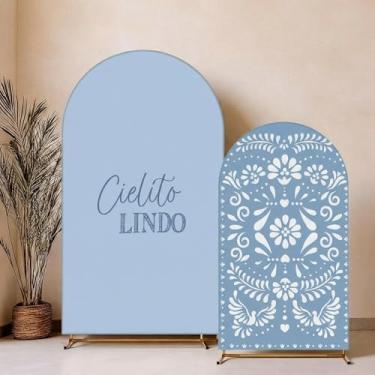 Imagem de Mindsoft 2 peças de capa de fundo azul Cielito lindo arco 1,8 m e 2,2 m elastano para decoração de festa de chá de bebê mexicano aniversário casamento chá de noiva