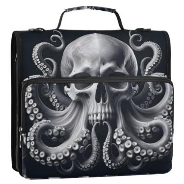 Imagem de Fichário gótico de polvo escuro com 3 anéis de 3 anéis de 3,8 cm, organizador de fichário com zíper, bolsa escolar com alça de ombro, pasta de armazenamento com alça de ombro com alça