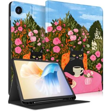 Imagem de Wazzasoft Capa para Samsung Galaxy Tab A9+ – Capa fólio inteligente com porta-lápis embutido, design fofo para tablet Samsung A9 Plus, capa de 11 polegadas (SM-X210/X216/X218), gato preto