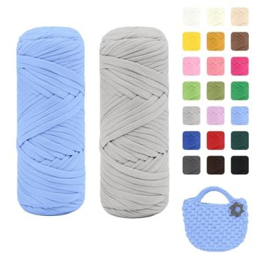 Imagem de Maxee Pacote com 2 fios de camiseta premium (200 g/75 m cada), linha de fita macia para crochê e tricô - cor intensa e fácil de cuidar