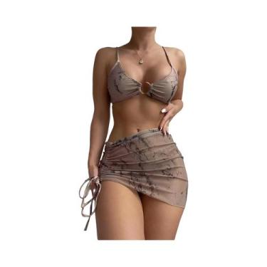 Imagem de Conjunto De Biquíni Sexy Push up Feminino Três Peças Moda Praia Maiô V
