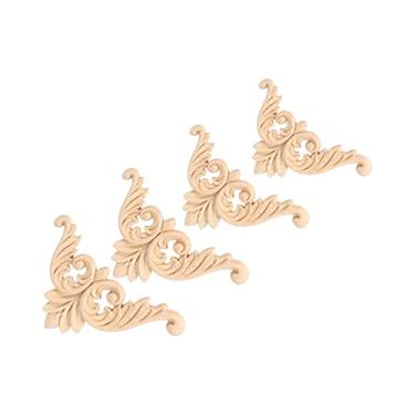 Imagem de GLOGLOW Aplique Adesivo de Parede, Decoração Inacabada para Paredes, Armários, Móveis, Espelhos, 4 Peças de Madeira de Borracha Esculpida Flor Nan (8 * 8)