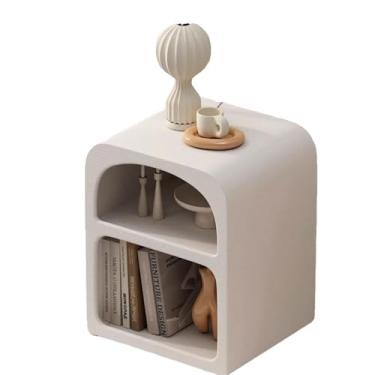 Imagem de Mesa de cabeceira branca, mesa de cabeceira aberta de 2 camadas, mesa de cabeceira moderna para quarto, mesa lateral com armazenamento para quarto (40 x 35 x 48 cm)