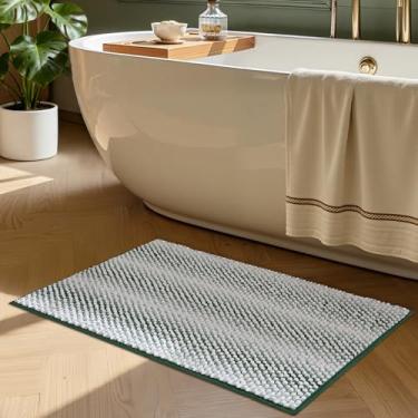 Imagem de ComiComi Tapete de banho verde sálvia pelúcia pompom super absorvente tapete de banheiro antiderrapante lavável na máquina tapete de banho para piso de banheiro secagem rápida 51 x 81 cm