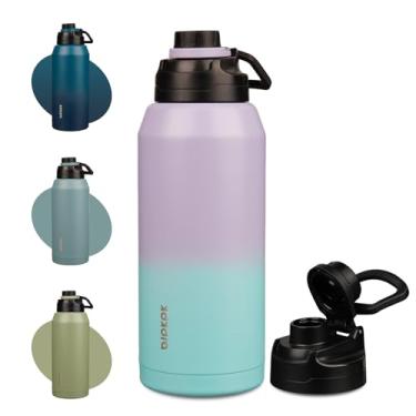 Imagem de BJPKPK Garrafa de água de 1,8 litro, garrafas isoladas de 1,8 g, boca larga, jarro de água grande de aço inoxidável com tampa de bico à prova de vazamento, mantém as bebidas frias e quentes, roxo e